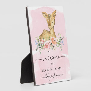 Oh Deer Pink Baby Shower Welcome Sign Plaque