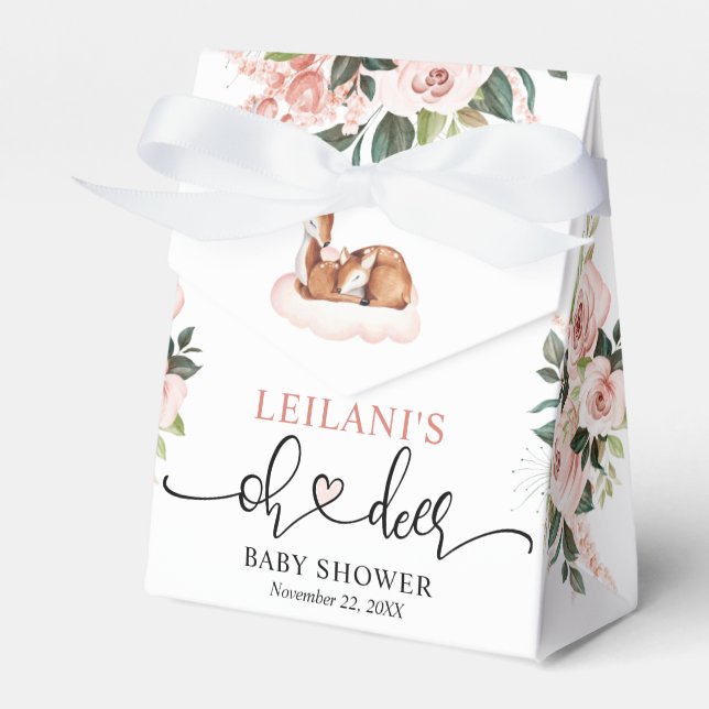 Oh Deer Pink Floral Baby Shower Favor Boxes (Front Side)