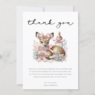 Oh Deer! Pink Floral Baby Shower Thank You Invitation