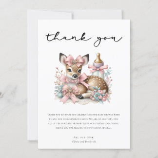 Oh Deer! Pink Floral Baby Shower Thank You Invitation