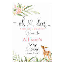 Oh deer pink floral girl baby shower welcome sign