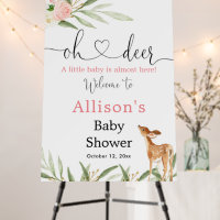 Oh deer pink floral girl baby shower welcome sign
