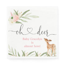 Oh deer pink gold greenery deer baby shower napkins