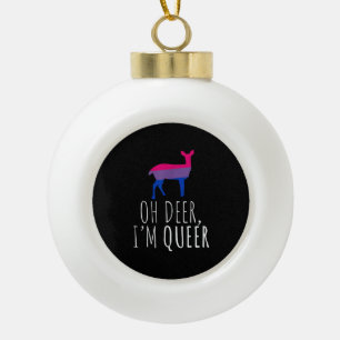 Oh Deer Queer Bisexual Pride Gay Lesbian Design Ceramic Ball Christmas Ornament
