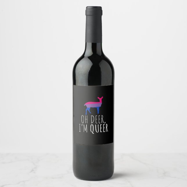 Oh Deer Queer Bisexual Pride Gay Lesbian Design  Wine Label (Front)