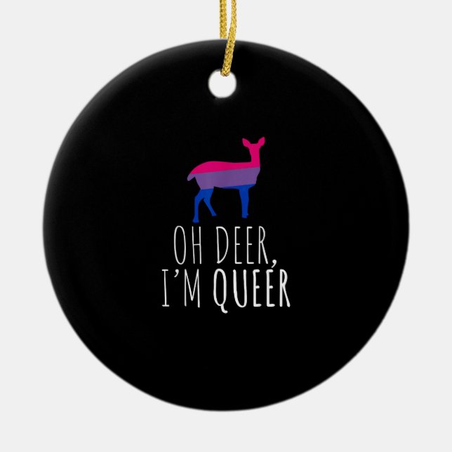 Oh Deer Queer Bisexual Pride Gay Lesbian DOrnament Ceramic Ornament (Front)