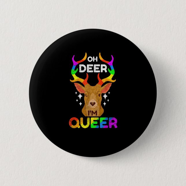 Oh Deer Queer Funny LGBTQ Pride Awareness  Button (Front)