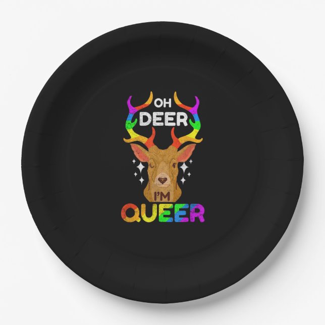 Oh Deer Queer Funny LGBTQ Pride Awareness  Paper Plates (Front)