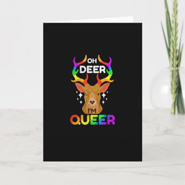 Oh Deer Queer Funny LGBTQ PridFolded Greeting Card (Front)