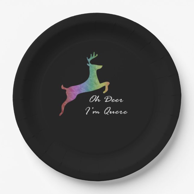 Oh Deer Queer Funny Pun LGBT Pride Celebration  Paper Plates (Front)