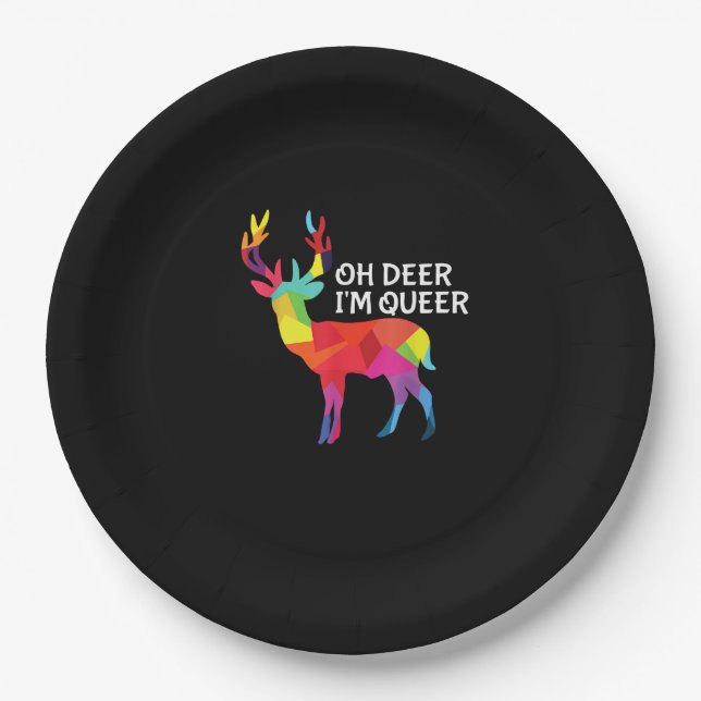 Oh Deer Queer Funny Pun LGBT Pride Design Paper Plates (Front)
