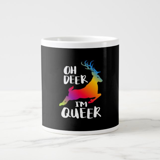 Oh Deer Queer Pride Minimal Artistic Style  Giant Coffee Mug (Front)