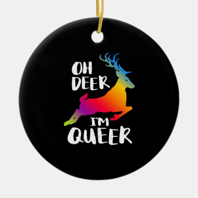 Oh Deer Queer Pride Minimal Artistic StyleOrnament Ceramic Ornament (Front)
