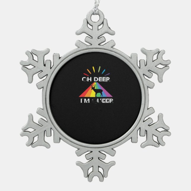 Oh Deer Queer Trendy Aesthetic Design  Snowflake Pewter Christmas Ornament (Front)