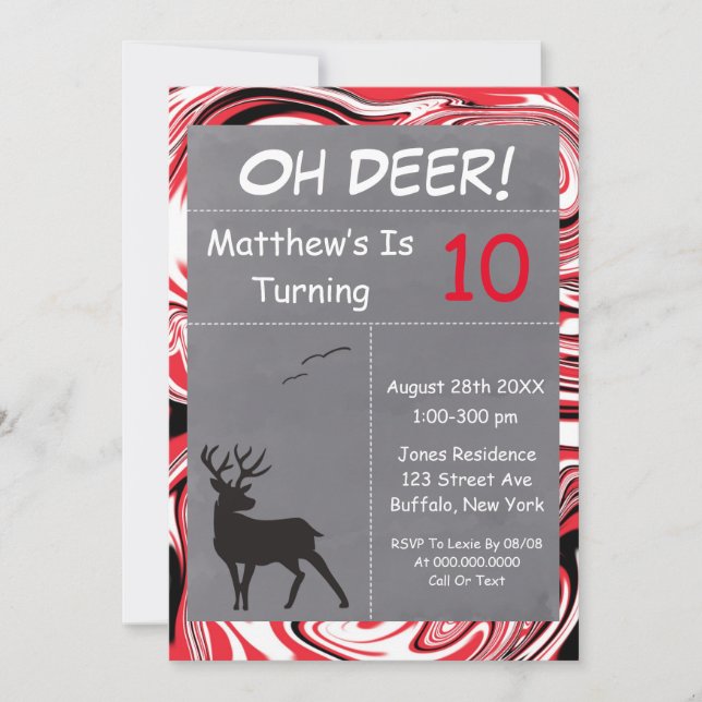 Oh Deer Red Camouflage Birthday Party invitations  (Front)