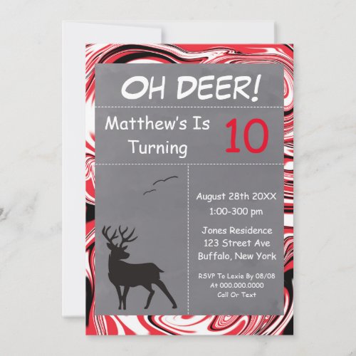 Oh Deer Red Camouflage Birthday Party invitations 