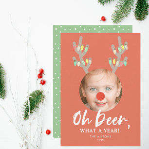 Oh Deer Red Funny Christmas Holiday Photo Card