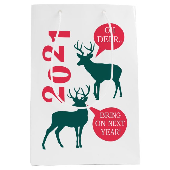 Oh Deer Reindeer Christmas Holiday Fun Medium Gift Bag (Front)