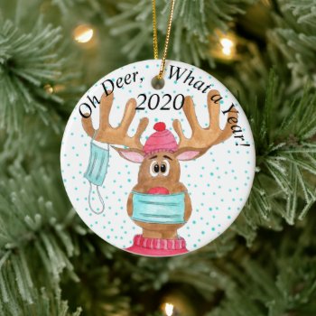 Oh Deer ... Rudolph The Face Masked Reindeer Ceramic Ornament by PortoSabbiaNatale at Zazzle