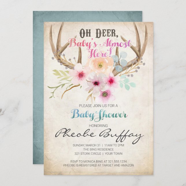Oh Deer Rustic Baby Shower Invitation (Front/Back)