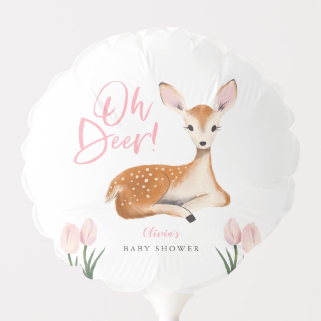 Oh Deer Rustic Pink Woodland Baby Shower Balloon (Front)