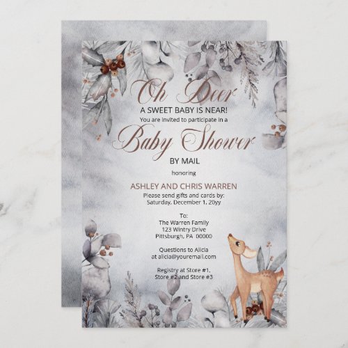 Oh Deer Rustic Winter Floral Baby Shower by Mail I Invitation