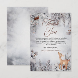 Oh Deer Rustic Winter Floral Baby Shower Thank You Card