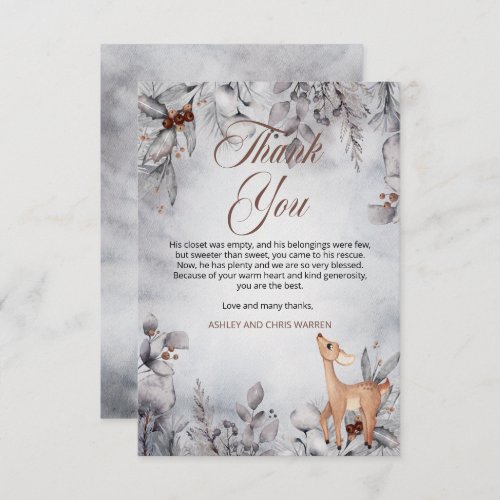 Oh Deer Rustic Winter Floral Baby Shower Thank You Card