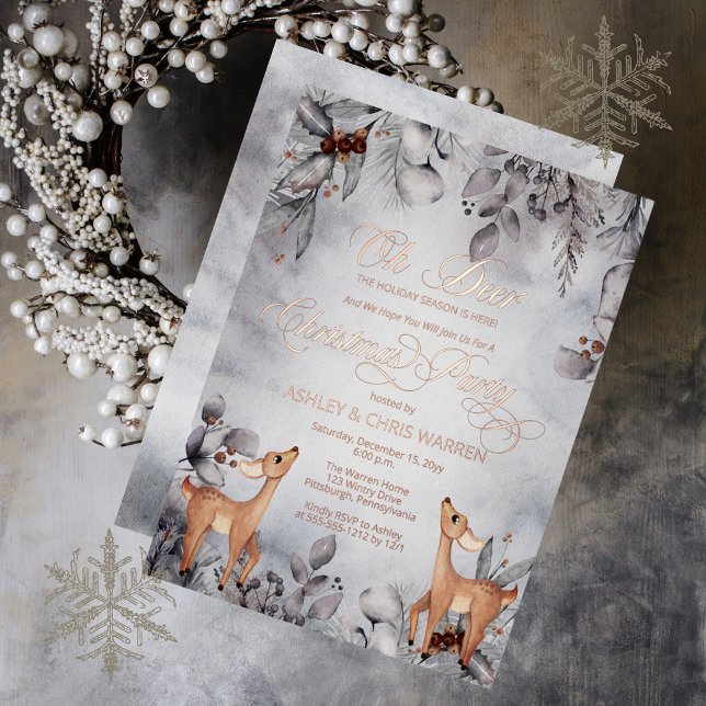 Oh Deer Rustic Winter Floral Merry Christmas Foil Invitation (Creator Uploaded)