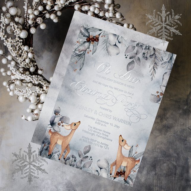 Oh Deer Rustic Winter Floral Merry Christmas Foil Invitation (Creator Uploaded)