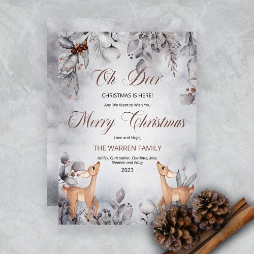 Oh Deer Rustic Winter Floral Merry Christmas Holid Holiday Card