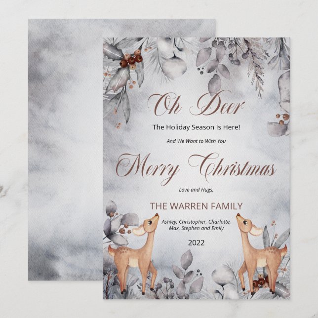Oh Deer Rustic Winter Floral Merry Christmas  Holiday Card (Front/Back)