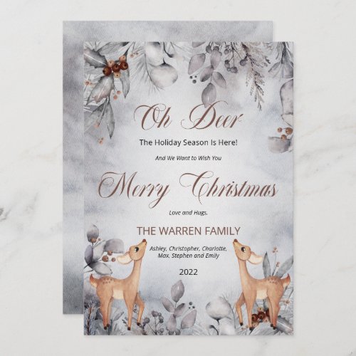 Oh Deer Rustic Winter Floral Merry Christmas  Holiday Card