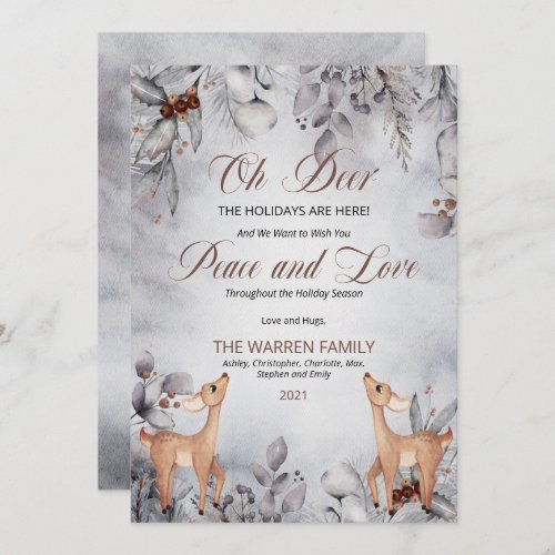 Oh Deer Rustic Winter Floral Peace and Love Holida Holiday Card