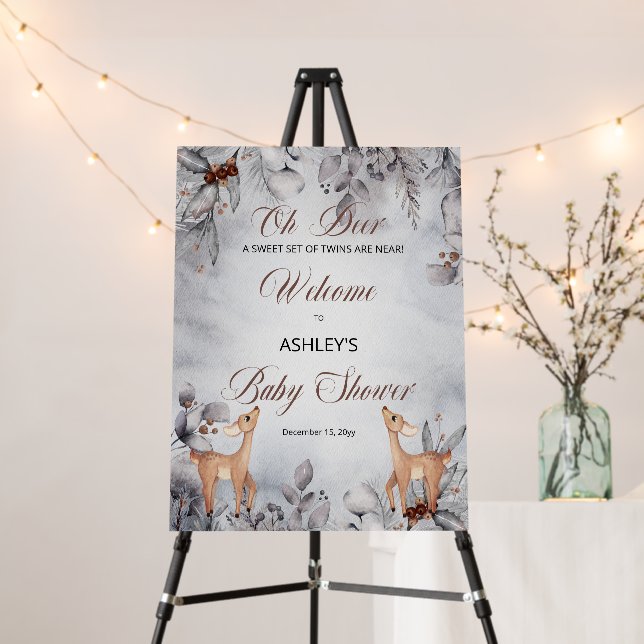Oh Deer Rustic Winter Floral Twins Baby Shower Foam Board (In Situ (Stand))