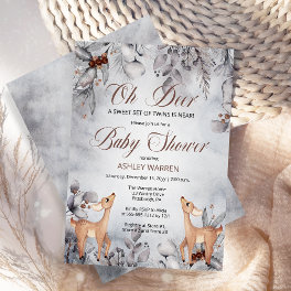 Oh Deer Rustic Winter Floral Twins Baby Shower In Invitation