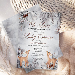 Oh Deer Rustic Winter Floral Twins Baby Shower  In Invitation