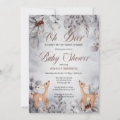 Oh Deer Rustic Winter Floral Twins Baby Shower  In Invitation (Front)