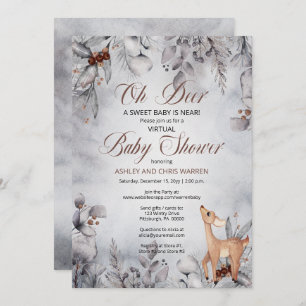 Oh Deer Rustic Winter Floral Virtual Baby Shower I Invitation