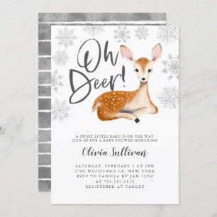 Oh Deer Rustic Winter Gender Neutral Baby Shower Invitation