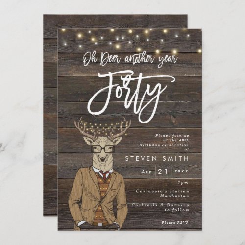 Oh deer rustic wood lights 40th birthday invitation