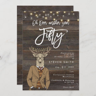 Oh deer rustic wood lights 50th birthday invitation
