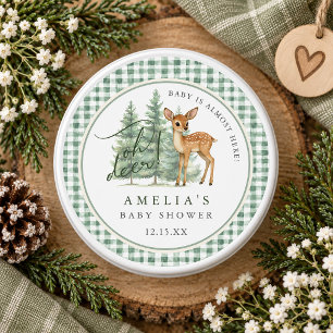 Oh Deer Sage Green Gingham Baby Shower  Mini Candle Favors