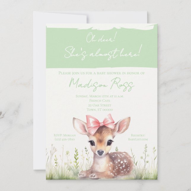 Oh Deer She’s Almost Here Baby Shower Invitation (Front)