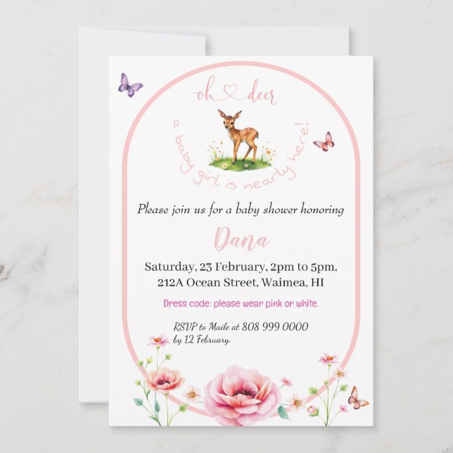 Oh Deer she’s nearly here baby shower Invitation (Front)