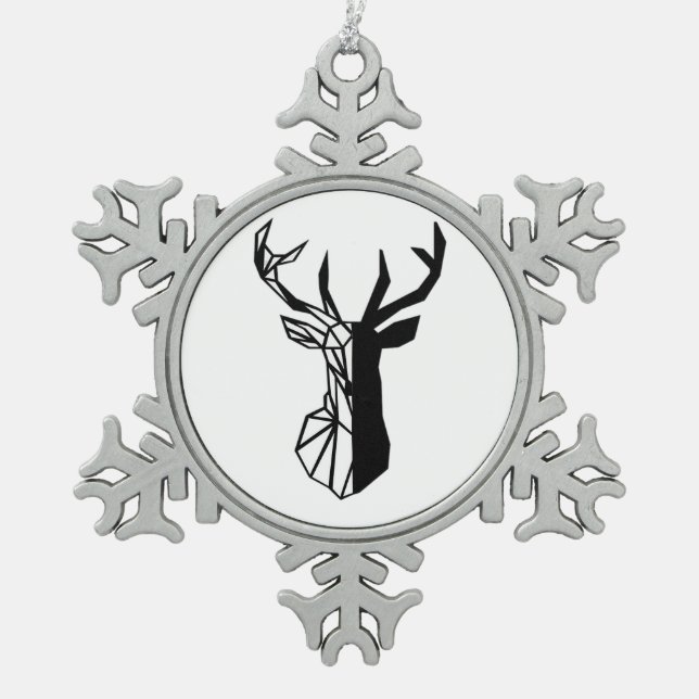 Oh Deer Soft Minimal Vibe  Snowflake Pewter Christmas Ornament (Front)
