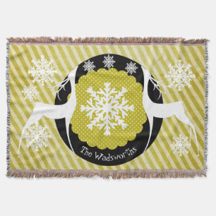 Oh Deer Striped Holiday Throw Throw Blanket