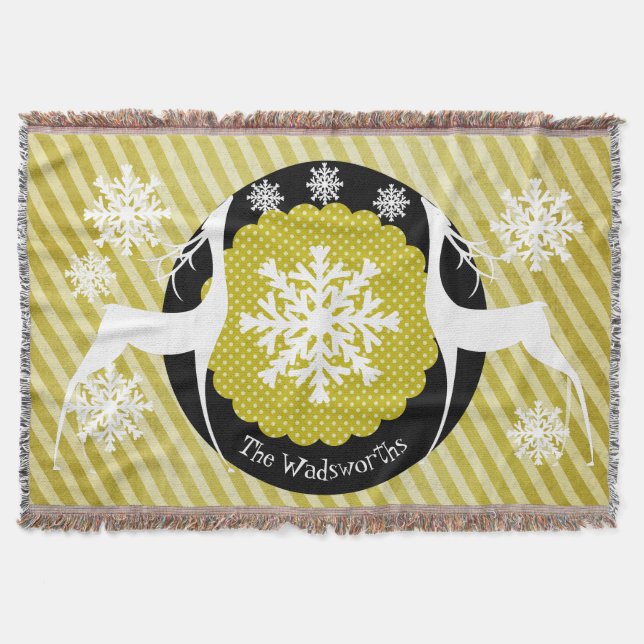 Oh Deer Striped Holiday Throw Throw Blanket (Front)