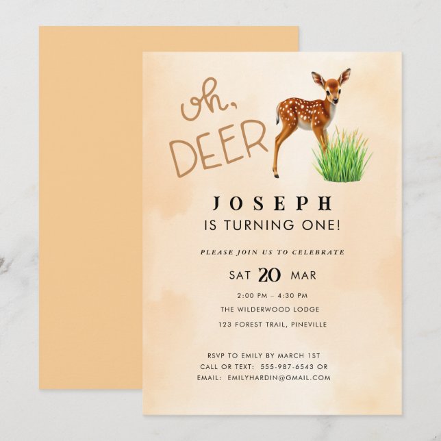 Oh Deer Theme Birthday Party Invitation (Front/Back)