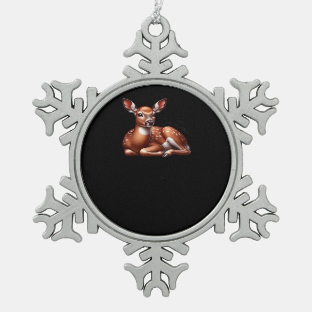 Oh Deer Trendy Modern Aesthetic  Snowflake Pewter Christmas Ornament (Front)